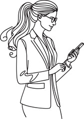  Minimalist Line Drawing of Businesswoman with Smartphone