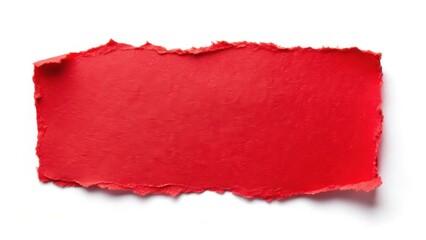 Colorful red paper sticker with torn edges scattered on a plain white background, showcasing its unique texture and design elements , torn edges, paper sticker