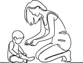 Minimalist Line Art Mom & Toddler Playtime
