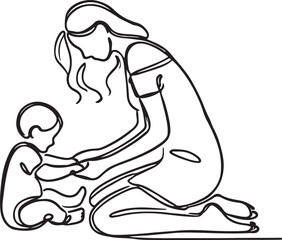 Minimalist Line Art Mom & Toddler Playtime