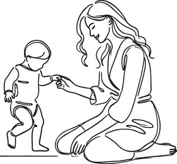 Minimalist Line Art Mom & Toddler Playtime