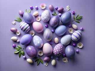 Lilac Easter Eggs Top View: Cute Festive Design with Hard Light & Shadow, Very Peri Background
