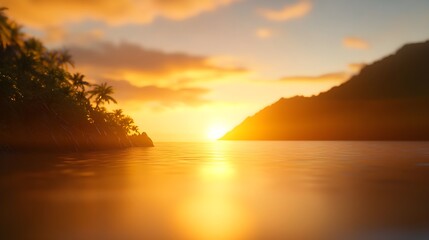 Naklejka premium Golden Sunset Over Tropical Island Beach