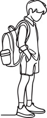 Illustration of Schoolboy with Backpack in Line Art