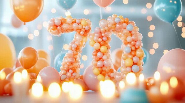 Joyful Celebration of a 70th Birthday Anniversary With Colorful Balloons and Festive Decorations in a Beautifully Arranged Setting