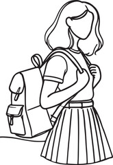 Minimalist Line Art of School Girl with Backpack