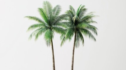 Two palm trees against white background; tropical vacation postcard design