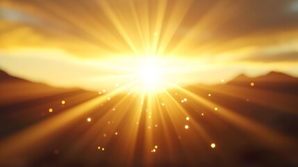 Obraz premium Golden Sunset Rays Over Mountains