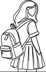 Minimalist Line Art of School Girl with Backpack