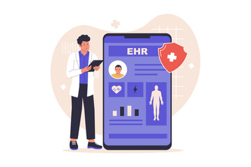 Illustration of electronic health record. Illustrations for websites, landing pages, mobile apps, posters and banners. Trendy flat vector illustrations