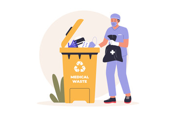 Illustration of medical waste concept. Illustrations for websites, landing pages, mobile apps, posters and banners. Trendy flat vector illustrations