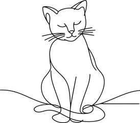 Line Drawing of a Sitting Cat with Closed Eyes