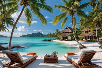 Tropical Beachfront Oasis with Majestic Coconut Palms and Stunning Lagoon Views