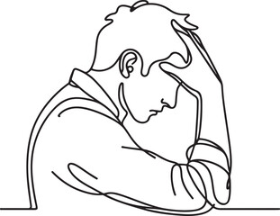 Line Drawing of Stressed Man with Headache
