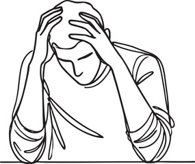 Line Drawing of Stressed Man with Headache