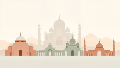 Fototapeta premium Stylized architecture silhouettes against muted background