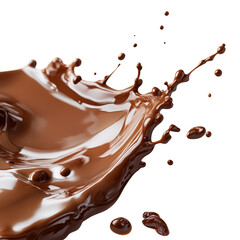 A dynamic splash of rich chocolate against a black background, showcasing fluid motion and a glossy texture.
