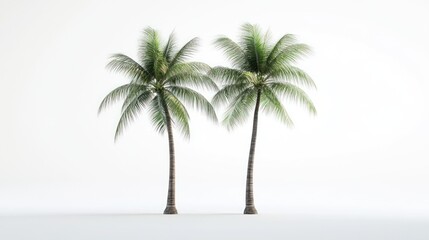 Two coconut palms, white background, tropical paradise, vacation poster