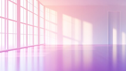 Serene Pink Room with Sunlight Streaming Through Large Windows
