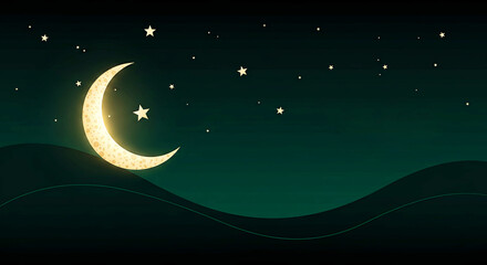 Naklejka premium Crescent Moon and Star Night Sky, Ramadan