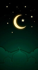 Naklejka premium Crescent Moon and Star Night Sky, Ramadan