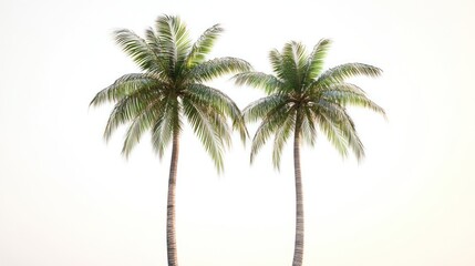Fototapeta premium Two palm trees, tropical beach, sunrise, vacation background