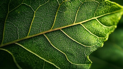 Obraz premium Close-up leaf vein detail, sunlight, green plant, nature background, botany study