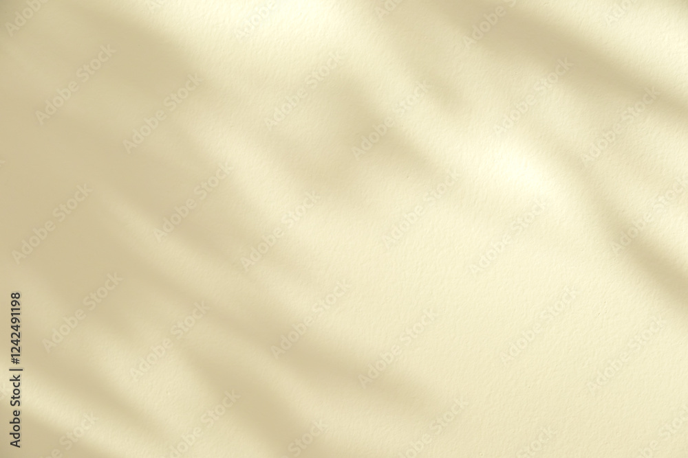 Poster Wall interior background, studio and backdrops show products. with leaf shadow from window color beige and white. background for text insertion and presentation of product	