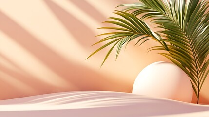 Obraz premium Palm leaves, peach background, product display