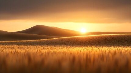 Obraz premium Golden Wheat Field Sunset Landscape