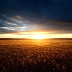 Obraz premium Golden Wheat Field Sunset Landscape