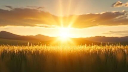 Obraz premium Golden Wheat Field Sunset Landscape