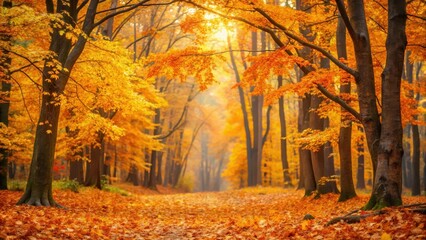 Fototapeta premium autumn leaf forest with yellow leaves, leafy greens