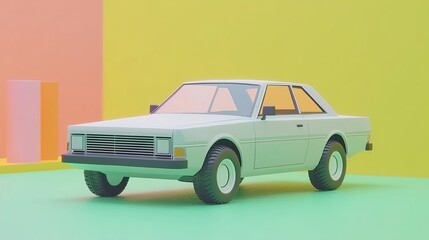 Pastel studio, classic car, 3D render, minimal background, website banner