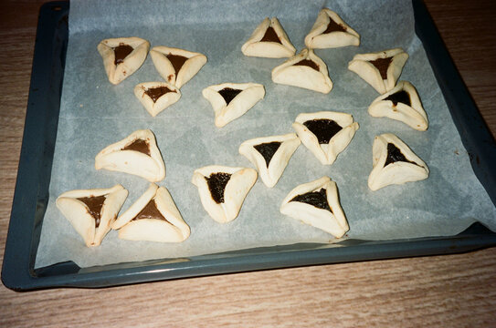Hamantaschen Cookies Filled With Chocolate and Poppy Seeds-Purim Treat