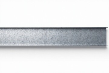 A single, horizontal, steel I-beam rests on a bright white background. The metallic texture is prominently featured.