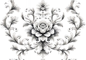 Fototapeta premium Intricate Black and White Vintage Floral Illustration with Symmetrical Design