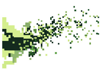 Fototapeta premium Green Pixelated Shape – Digital Fragmentation and Pixel Dispersion on white and transparent background. PNG
