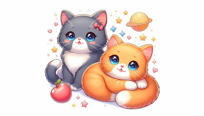 Fototapeta premium illustration of cute cat on white background
