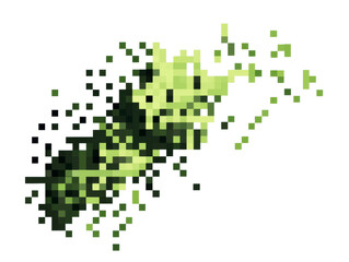 Green Pixelated Shape &ndash; Digital Fragmentation and Pixel Dispersion on white and transparent background. PNG