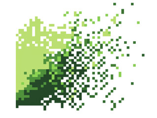 Green Pixelated Shape &ndash; Digital Fragmentation and Pixel Dispersion on white and transparent background. PNG