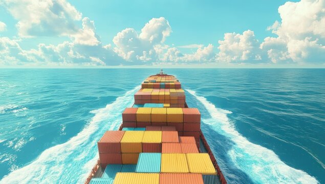 Huge container ship with cargo containers sailing in the open sea 