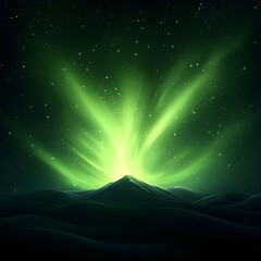 Green Aurora Borealis Over Dark Mountains