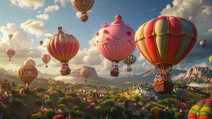 Obraz premium Peach character in a hot air balloon festival