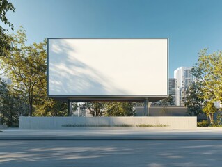 Obraz premium Blank Billboard for Advertising on a City Street Under Blue Sky on a Sunny Day Ready for Customization
