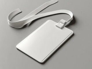 Blank White ID Badge Card with Lanyard for Mockup and Personal Identification Material Display