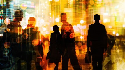 Silhouettes of Business Professionals Against a Modern Cityscape Background