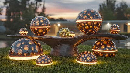 A perfectly balanced collection of spheres glowing in harmony.