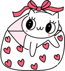 cat with love letter with hearts pattern valentines cartoon
