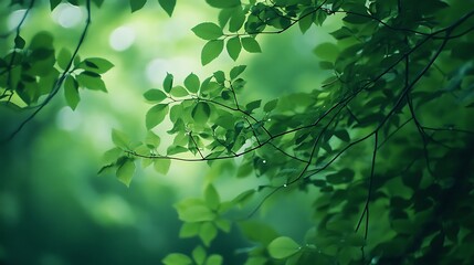 A Close-up View of Lush Green Leaves and Branches in a Forest